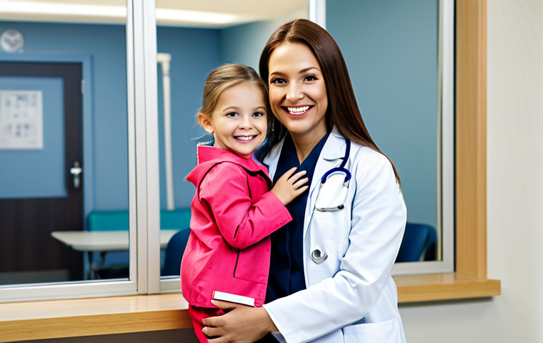 **

"A professional female doctor, fully clothed in a modest lab coat, smiling warmly at a young patient in a hospital waiting room, appropriate attire, safe for work, perfect anatomy, natural proportions, family-friendly, bright lighting, high quality."

**