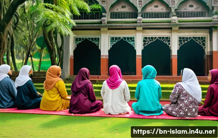 이슬람과 국제 테러리즘 - A detailed, respectful scene depicting a diverse group of Bangladeshi Muslim community members gathe...