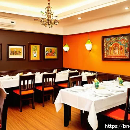 무슬림 프렌들리 레스토랑 - A cozy and immaculate Bangladeshi restaurant interior designed for Bengali families, featuring neatl...